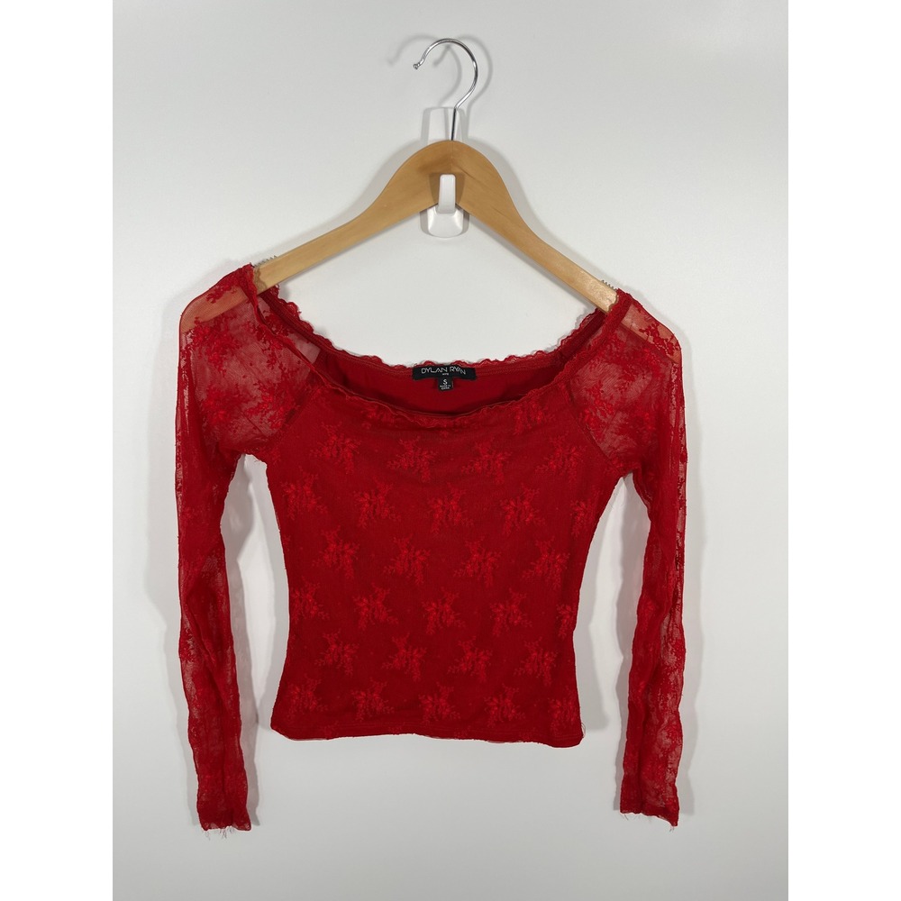 Womens Off The Shoulder Lace Top Red S Sheer Romantic Feminine Dainty Coquette